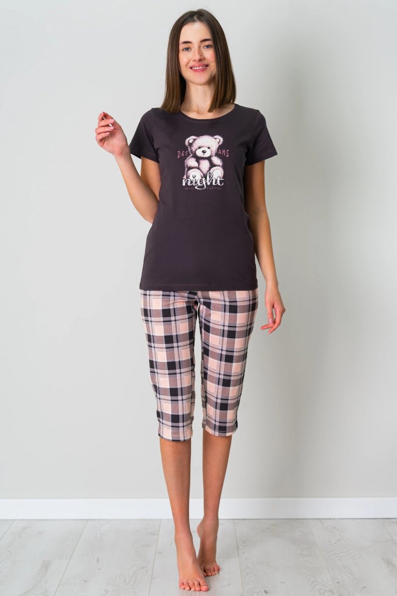 MUZZY Piżama damska MIŚ krótki rękawek i spodnie za kolano  R: