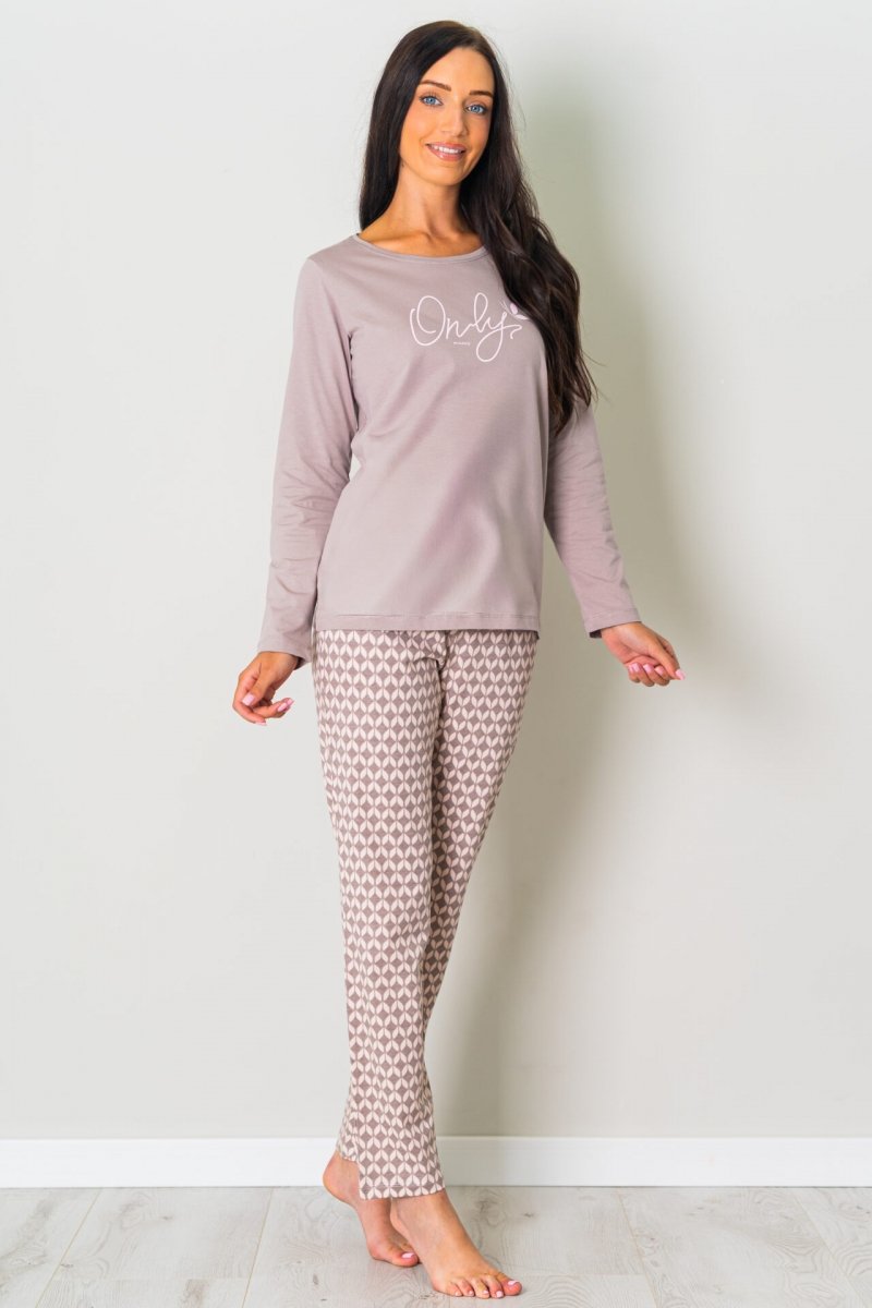 MUZZY Piżama damska ONLY beż długi rękaw i długie spodnie R: