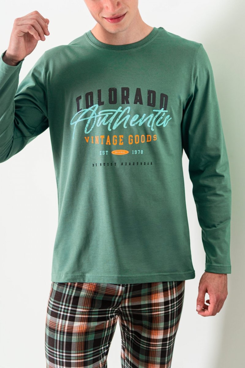 MUZZY męska COLORADO ze spodniami w zielono-pomarańczową kratę R: