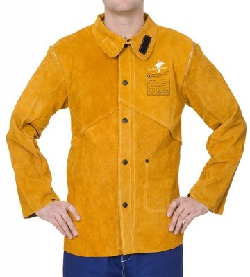 WELDAS-Golden Brown™ skórzana kurtka spawalnicza z dwoiny bydlęcej z plecami z trudnopalnej bawełny 44-2530P/XL