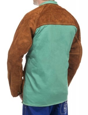 WELDAS-Lava Brown™ skórzana kurtka spawalnicza z dwoiny bydlęcej z plecami z trudnopalnej bawełny 44-7300/P XXL