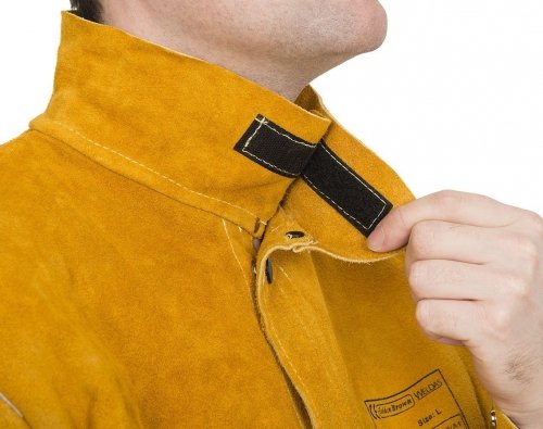 WELDAS-Golden Brown™ skórzana kurtka spawalnicza z dwoiny bydlęcej z plecami z trudnopalnej bawełny 44-2530/P