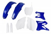 UFO KOMPLET PLASTIKÓW (FULL KIT) Z OSŁONAMI TELESKOPÓW (AMORTYZATORÓW) YAMAHA YZ 125 / 250 08-14 KOLOR NIEBIESKI - BIAŁY 