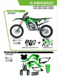 UFO KOMPLET PLASTIKÓW KAKIT227001 PLUS KOMPLET NAKLEJEK (OKLEIN) KAWASAKI KXF 250 21-22; KXF 450 19-22 W ZESTAWIE PRZEDNIA TABLI