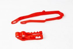 UFO KOMPLET ŚLIZG + PROWADNICA ŁAŃCUCHA HONDA CR 125/250 00-04, CRF 250R/X 04, CRF 450R 02-04, KOLOR CZERWONY