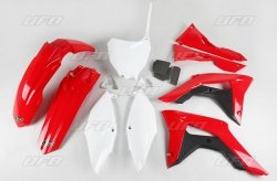 UFO KOMPLET PLASTIKÓW HONDA CRF 250R 18-21, CRF 450R 17-20 Z OSŁONAMI FILTRA POWIETRZA KOLOR OEM (CZERWONY/BIAŁY) (HO123E999)