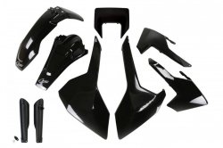 UFO KOMPLET PLASTIKÓW (FULL KIT) Z OSŁONAMI TELESKOPÓW (AMORTYZATORÓW) HUSQVARNA TX/TE/FE 17-19 Z OSŁONĄ LAMPY KOLOR CZARNY (HU6