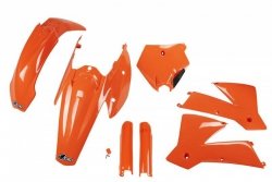 UFO KOMPLET PLASTIKÓW (FULL KIT) Z OSŁONAMI TELESKOPÓW (AMORTYZATORÓW) KTM SX/EXC 03-04 KOLOR POMARAŃCZOWY (KT502E127)