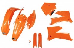 UFO KOMPLET PLASTIKÓW (FULL KIT) Z OSŁONAMI TELESKOPÓW (AMORTYZATORÓW) KTM SX 05-06, EXC 05-07 KOLOR POMARAŃCZOWY (KT503E127)