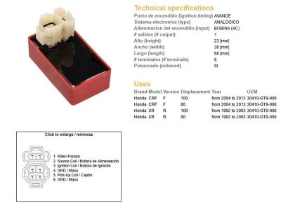 DZE MODUŁ ZAPŁONU CDI HONDA CRF 80/100F 04-13, XR80/100R 92-03 (30410-GT9-000)