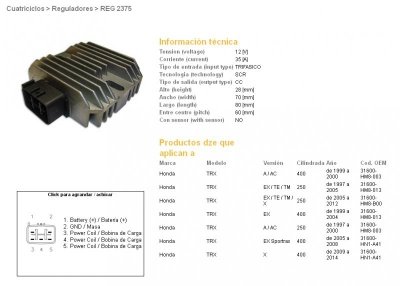 DZE REGULATOR NAPIĘCIA HONDA TRX400 EX SPORTRAX 99-09, TRX250 RECON 97-11, SPORTRAX 01-08 (ESR585)