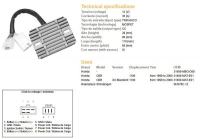 DZE REGULATOR NAPIĘCIA HONDA CBR1100XX 99-00 (31600-MAT-E01) (SH579C-12) (ESR684)
