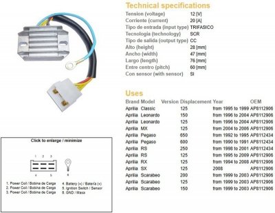 DZE REGULATOR NAPIĘCIA APRILIA PEGASO 600/650 90-95; RS 125/250 95-09; RX 125 94-08; LEONARDO; SCARABEO (ESR087)