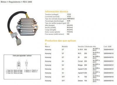 DZE REGULATOR NAPIĘCIA HYOSUNG GT250 08-13, GT650 07-13, GV650 07-13, ST700 10-13 (35A) (ESR612)