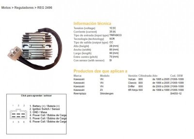 DZE REGULATOR NAPIĘCIA KAWASAKI VN 800 VULKAN 95-05; VN 800 CLASSIC 96-05; VN 800 DRIFTER 00-06; ZX6R 98-92 (35A) (ESR263) (OEM: