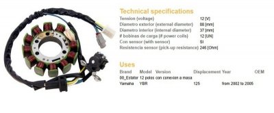 DZE UZWOJENIE ALTERNATORA STATOR YAMAHA YBR 125 02-05
