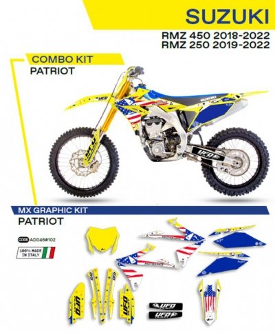 UFO KOMPLET NAKLEJEK (OKLEIN) SUZUKI RMZ 250 '19-'22; RMZ 450 '18-'22 PATRIOT KOLOR ŻÓŁTY - WYPRZEDAŻ