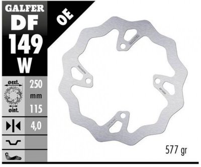GALFER TARCZA HAMULCOWA TYŁ KAWASAKI KX 250F/X 20-, KX 450F 19- WAVE (250X115X4MM)