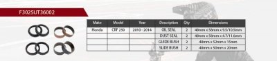 SHOWA 2024/07 ZESTAW NAPRAWCZY AMORTYZATORA PRZEDNIEGO HONDA CRF 250 10-14 (USZCZELNIACZE OLEJOWE X 2, PYŁOWE X 2, PANEWKI X 4) 