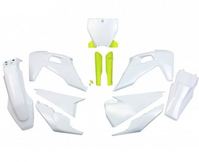 UFO KOMPLET PLASTIKÓW (FULL KIT) Z OSŁONAMI TELESKOPÓW (AMORTYZATORÓW) HUSQVARNA TC 125/250 19-22, FC 250/350/450 19-22 KOLOR OE