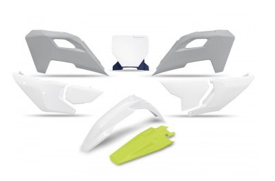 UFO KOMPLET PLASTIKÓW HUSQVARNA TC 125 / 250 23-24, FC 250 / 350 / 450 23-24, FX 350 / 450 23-24, TX 300 24, KOLOR OEM BIAŁY ŻÓŁ