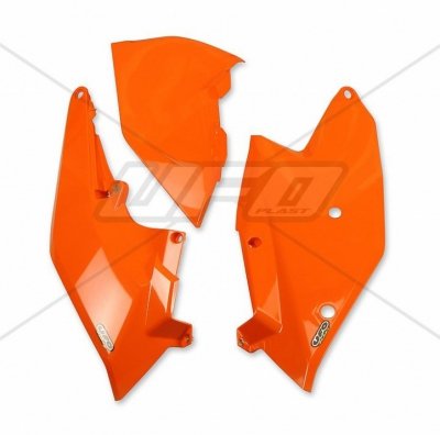 UFO BOCZKI TYLNE KTM SX/SXF 16-18, EXC/EXCF TPI 17-19 Z POKRYWĄ FILTRA POWIETRZA KOLOR POMARAŃCZOWY