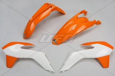 UFO KOMPLET PLASTIKÓW KTM EXC 14-16, KOLOR OEM 15-16 (POMARAŃCZOWY/BIAŁY) (KT516E999W)
