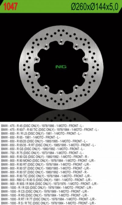 NG TARCZA HAMULCOWA PRZÓD BMW R45/60/65/75/80/90/100 (260X144X5) 10 OTWORÓW ŚR.5