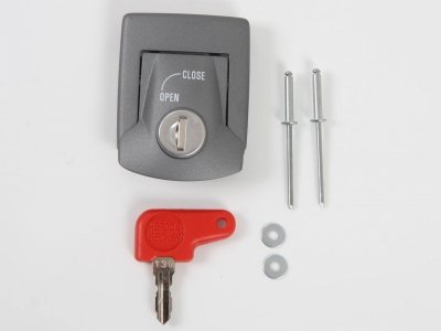 Hepco & Becker Zamek pokrywy z kluczem, wkładką i nitami – srebrny