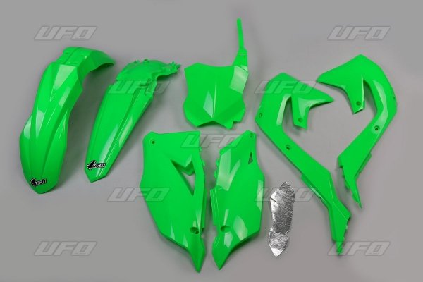 UFO KOMPLET PLASTIKÓW KAWASAKI KXF 250 '21-23, KXF 450 '19-23 KOLOR ZIELONY FLUO 