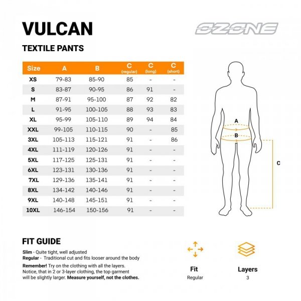 SPODNIE MOTOCYKLOWE TEKSTYLNE OZONE VULCAN BLACK (DŁUGA NOGAWKA) L-M