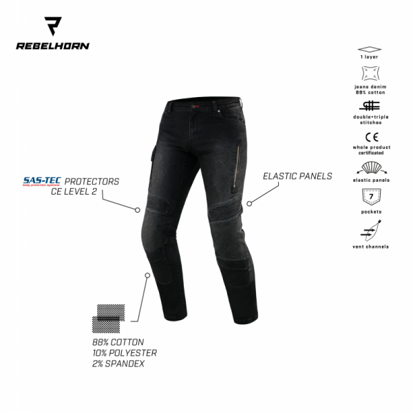 JEANSY MOTOCYKLOWE REBELHORN VANDAL DENIM BLACK 32/34