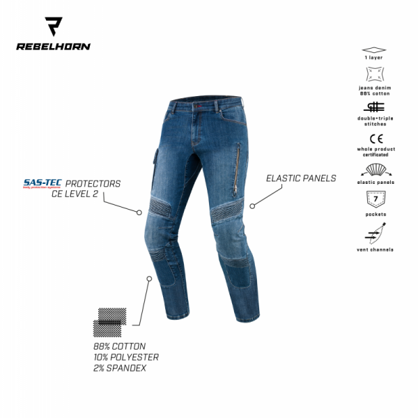 JEANSY MOTOCYKLOWE REBELHORN VANDAL DENIM BLUE 30/34