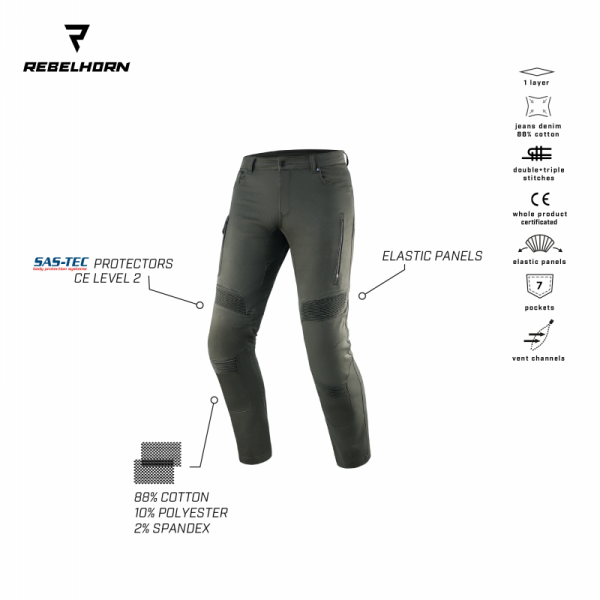 JEANSY MOTOCYKLOWE REBELHORN VANDAL TWILL OLIVE 40/34