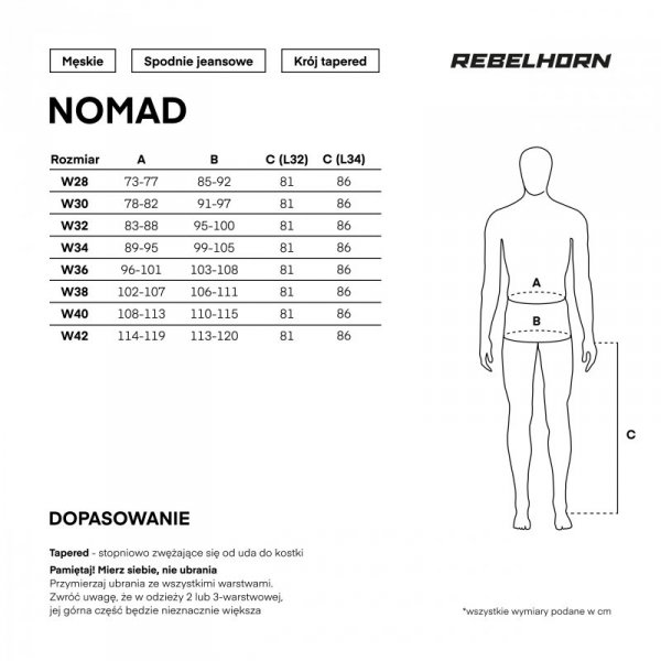 JEANSY MOTOCYKLOWE REBELHORN NOMAD TAPERED FIT WASHED BLACK 30/34