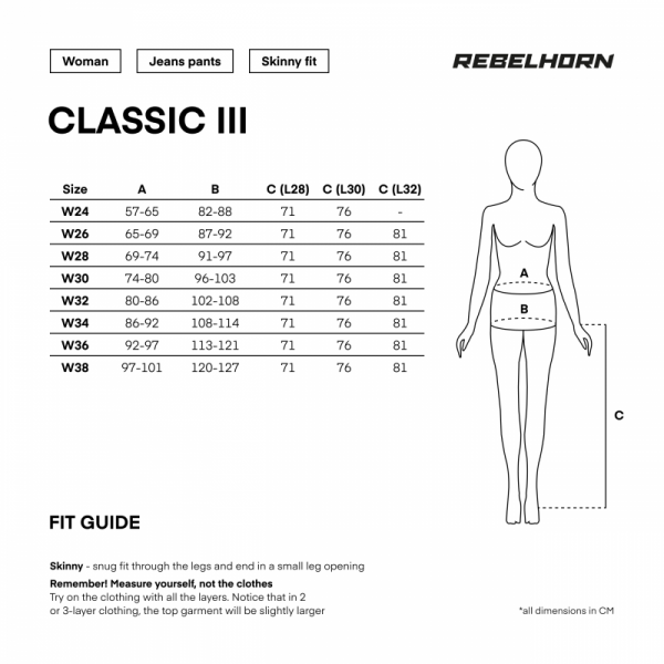 JEANSY MOTOCYKLOWE DAMSKIE REBELHORN CLASSIC 3 SKINNY FIT WASHED BLUE 26/32 W26/32