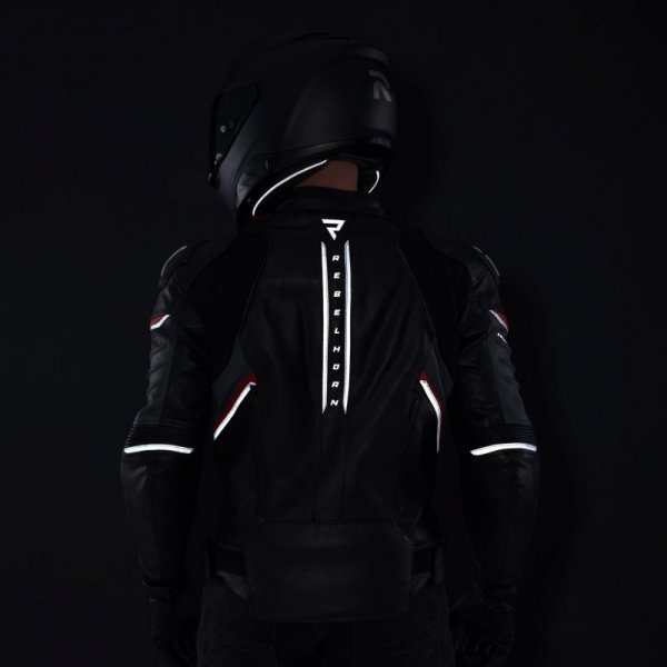 KURTKA MOTOCYKLOWA SKÓRZANA REBELHORN VELOCE BLACK GREY FLUO RED 52