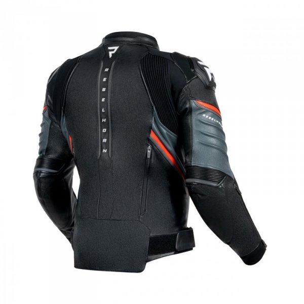 KURTKA MOTOCYKLOWA SKÓRZANA REBELHORN VELOCE BLACK GREY FLUO RED 60