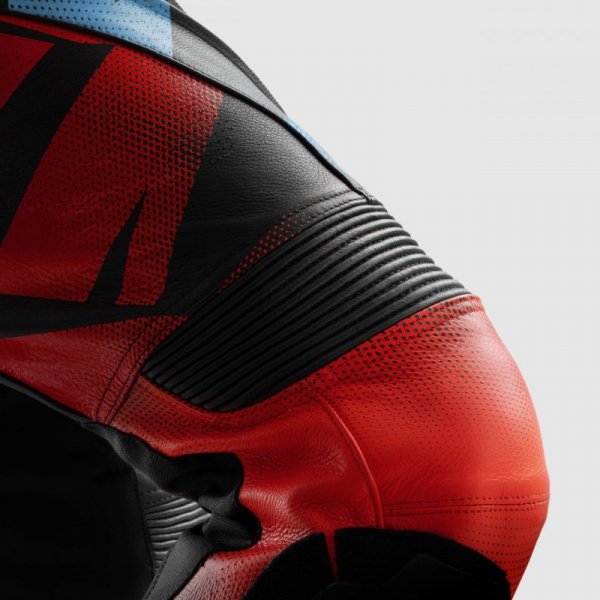 SPODNIE MOTOCYKLOWE SKÓRZANE REBELHORN INFERNO BLACK BLUE WHITE RED 60