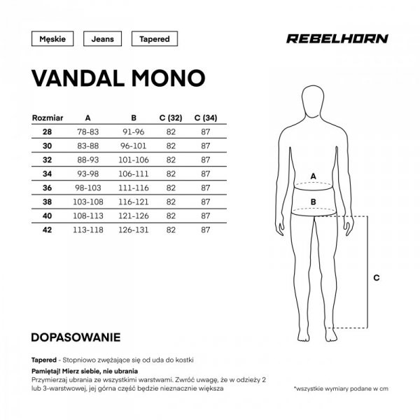 JEANSY MOTOCYKLOWE REBELHORN VANDAL WASHED BLACK MONOLAYER 42/34