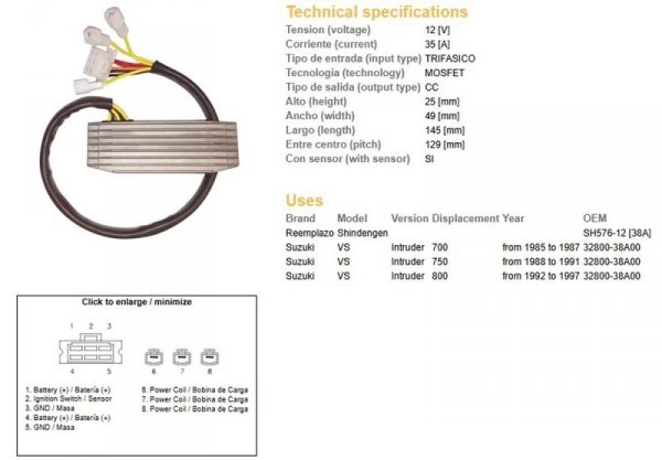 DZE REGULATOR NAPIĘCIA SUZUKI VS 700 INTRUDER 85-87; VS 750 INTRUDER 88-91; SUZUKI VS 800 92-97 (32800-38A00) (ESR752)
