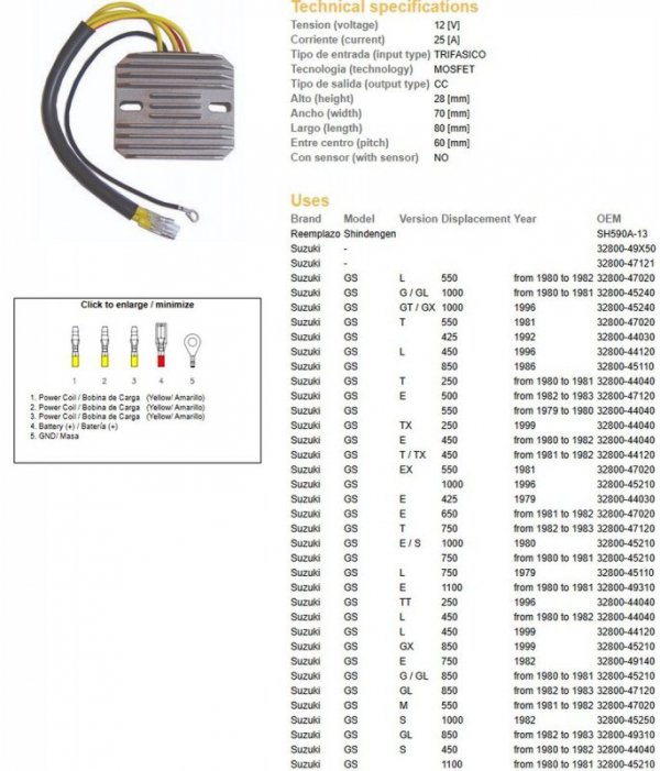 DZE REGULATOR NAPIĘCIA SUZUKI GS 250/400/450/550/650/750/1000; GSX 400/750/1000/1100 (ESR100,ESR090)