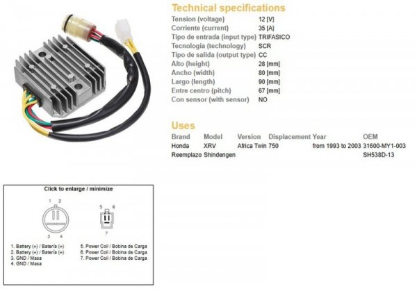 DZE REGULATOR NAPIĘCIA HONDA XRV 750 AFRICA TWIN 93-03 (35A) (31600-MY1-003) (ESR672; RGU-125)