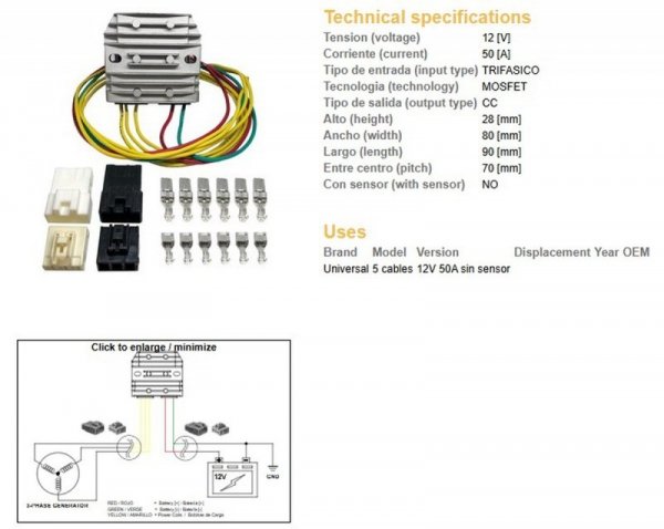 DZE REGULATOR NAPIĘCIA UNIWERSALNY MOSFET (50A) 5 KABLI (3X ŻÓŁTE; 1X CZERWONY; 1X ZIELONY)