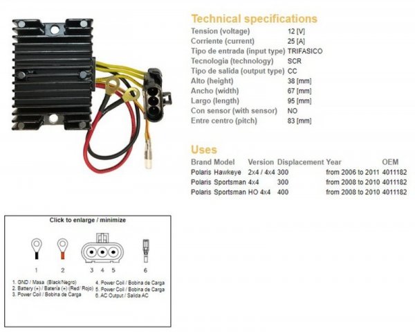 DZE REGULATOR NAPIĘCIA POLARIS SPORTSMAN 300/400 08-10; HAWKAYE 300 06-11 (4011182)