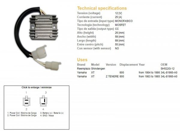 DZE REGULATOR NAPIĘCIA YAMAHA XT 600Z TENERE 83-86 (34L-81960-A0) (SH522G-12)