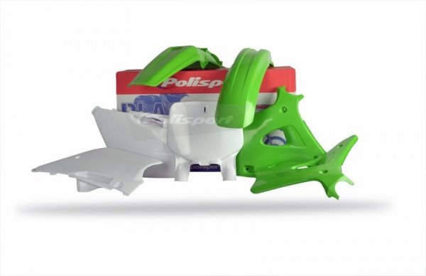 POLISPORT KOMPLET PLASTIKÓW KAWASAKI KX 125/250 '96-'98 W ZESTAWIE TABLICA PRZEDNIA  KOLOR ZIELONY OEM