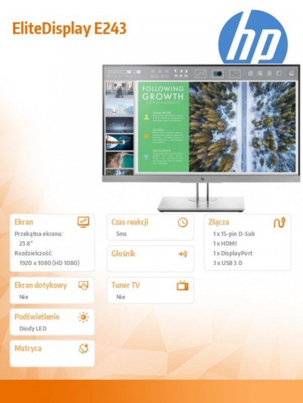 Monitor 23.8 EliteDisplay E243 Monitor 1FH47AA