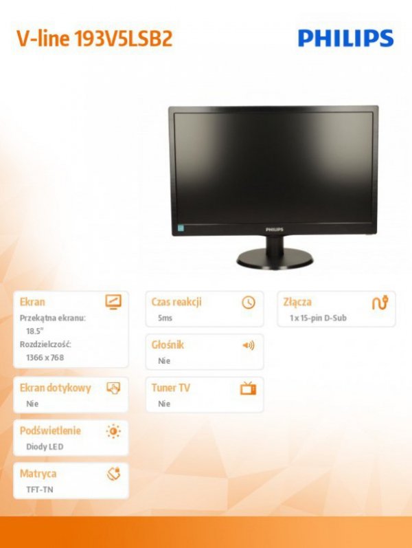 Monitor 18.5 193V5LSB2/10 LED Czarny