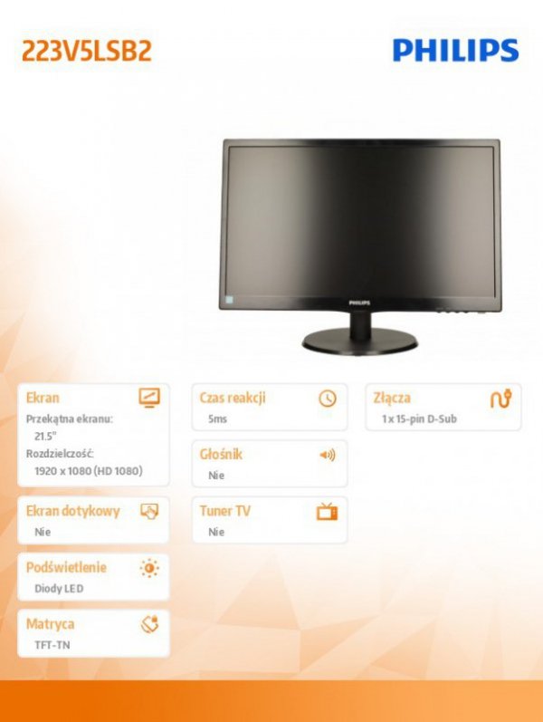 Monitor 21.5 223V5LSB2/10 LED Czarny